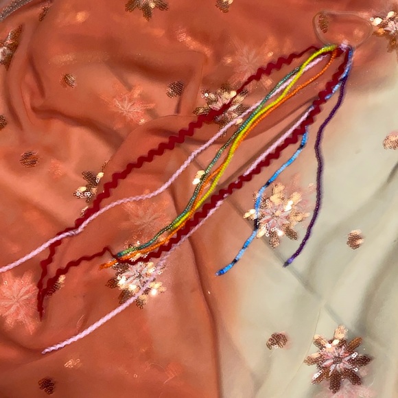 Handmade Pride Rainbow Hair Elastic w Long Beaded & Rickrack Streamers - Picture 2 of 2